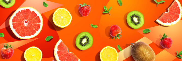 Collection of mixed fruits overhead view
