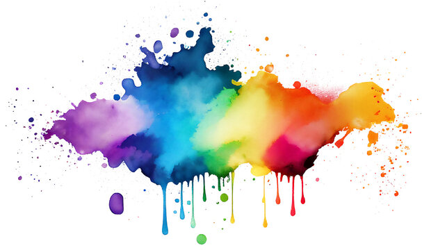 Rainbow creative horizontal banner paint splatter. Design element in abstract style. Generative AI
