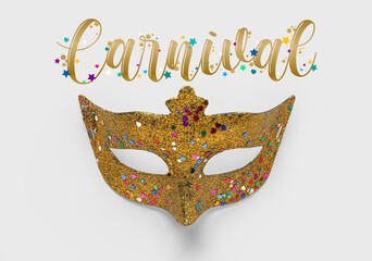 Shiny carnival mask on light background