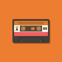 Retro audio tape cassette. Flat design illustration
