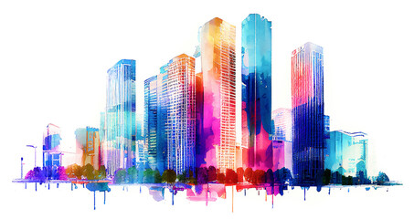 watercolor city skyscrapers colored element for design Generative AI