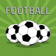 Soccer balls on green background. Football poster design