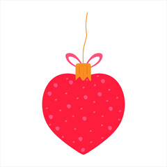 Fototapeta premium Christmas tree toy in heart shape. Christmas heart toy in flat style. isolated vector illustration