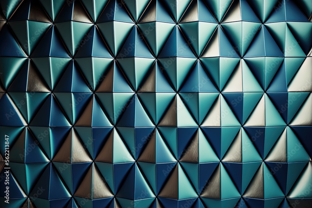 Poster an array of textured, triangular walls adorned with tiles. polished blue patina blocks on a tiled wa