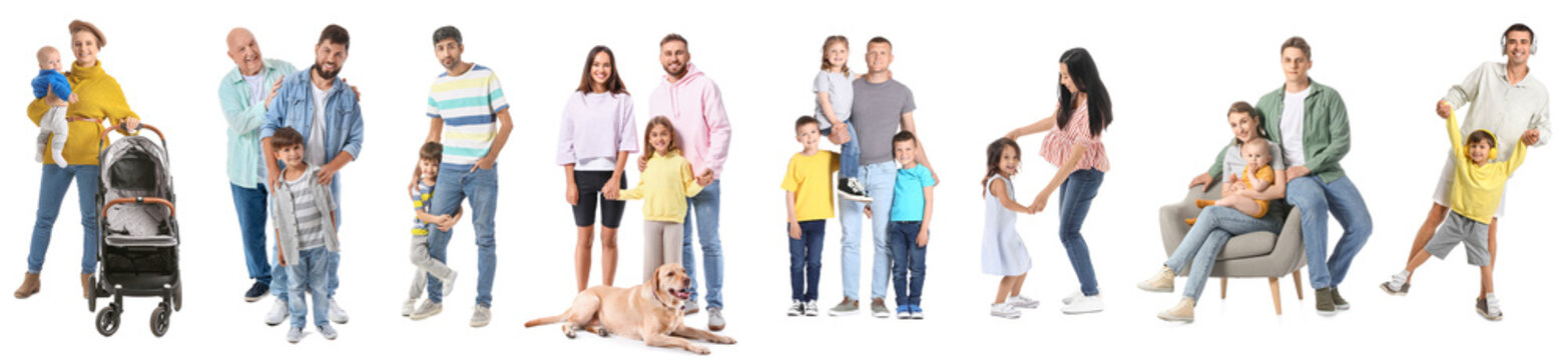 Collection Of Happy Families On White Background