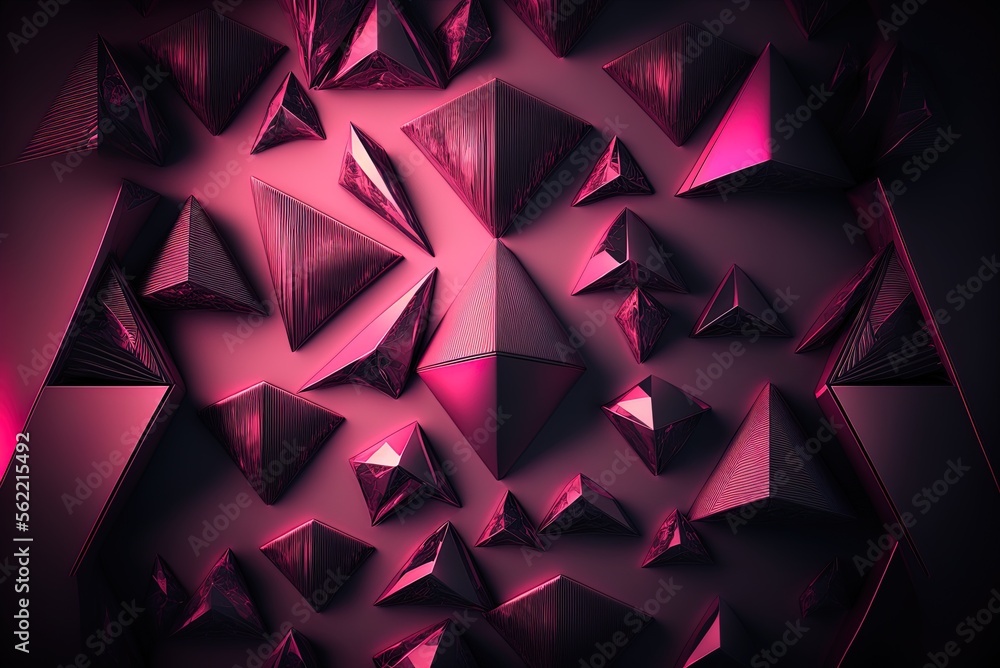Aufkleber triangular pyramids dot a high-tech atmosphere. banner in pink with abstract shapes. generative ai