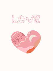 Banner for St. Valentine with a heart in the middle and the inscription I love. Minimalist postcards for February 14. The concept of love, holidays. Composition for greeting cards, posters, banners