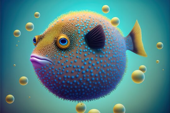Buy Underseas Wallpaper Gold Puffer Fish Blowfish Green Blue by Online in  India  Etsy