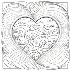 Fototapeta na wymiar Coloring Page With Heart Shapes In A Wave Pattern. Made With Generative AI.