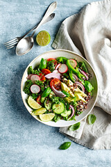 Vegetable bowl with quinoa. Top view
