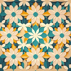 Floral geometric pattern,  organic mandala, leaves and flowers, geometrical shapes, desktop walpaper, motive for background, Generative AI