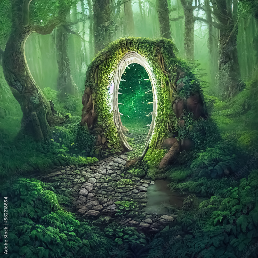 Aufkleber magic teleport portal in mystic fairy tale forest. gate to parallel fantasy surreal world. generativ