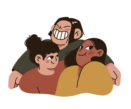 happy friends in a big hug