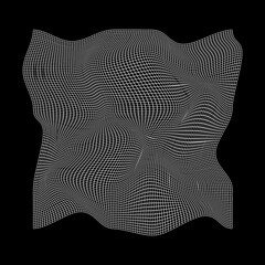 Digital curved grid black texture with lines. 3d wave pattern with the effect of illusion and deformation. Big data visualization. Vector illustrations.