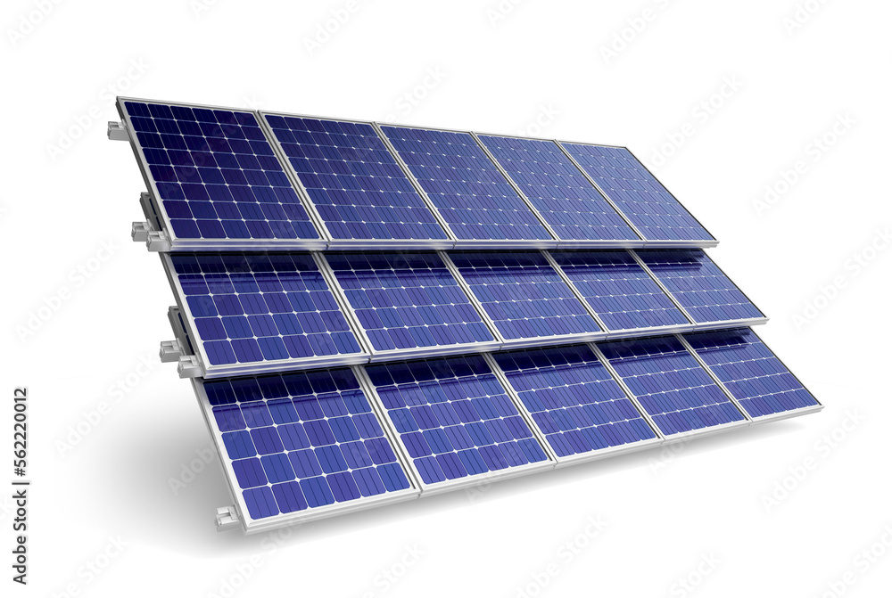 Sticker solar panels in realistic 3d render