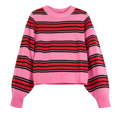 Beautiful pink red striped pullover,fashion sweater isolated. Trendy women's clothes.