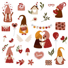 set of isolated valentines day gnome