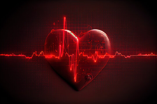 3d red heart cardiogram. Generative AI