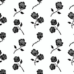 Seamless Repeating Pattern Graphic Tattoo Style Roses Flowers