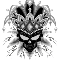 Papier Peint photo Dessiner Joker Skull sneering Mask Evil Creepy Carnival Mardi Gras Mask Black and White Character on transparent Background