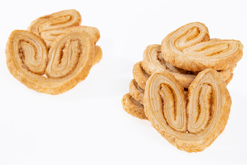 Bakery And Pastry - Tasty Puff Pastry Hearts Covered With Sugar; Photo White Background