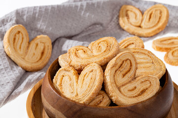 Bakery And Pastry - Tasty Puff Pastry Hearts Covered With Sugar; Photo White Background