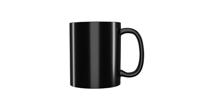 Black classic ceramic cup or mug handle isolated on transparent background. Minimal concept. 3D render