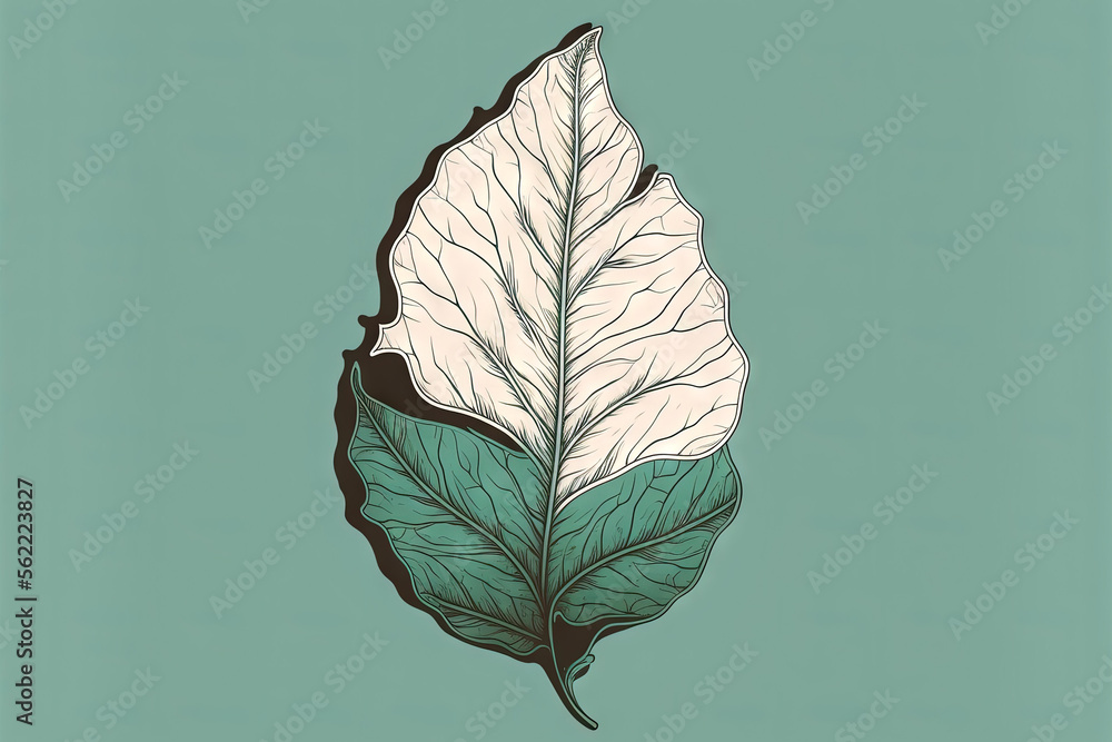 Poster Skeletal magnolia leaf is the banner. composition in the abstract on a mint background. quaint composition with text space. Generative AI
