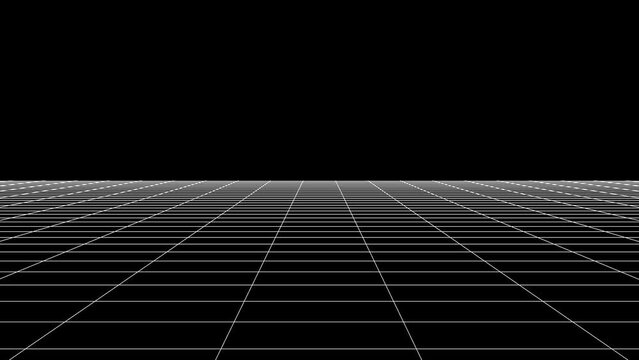 Perspective wireframe grid simple black and white. Seamless loop. 