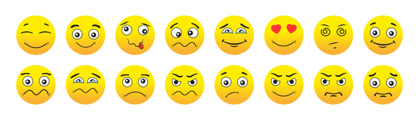 Fototapeta premium Cartoon emoji . Set of emoticon smile icons.