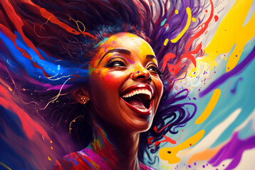 Fototapeta na wymiar extremely happy young woman, colorful spectacle of emotions with laughing face of attractive female. Generative AI