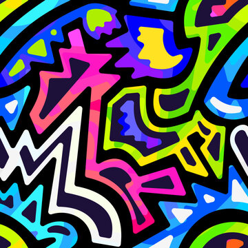 Abstract Neon Graffiti Seamless Pattern