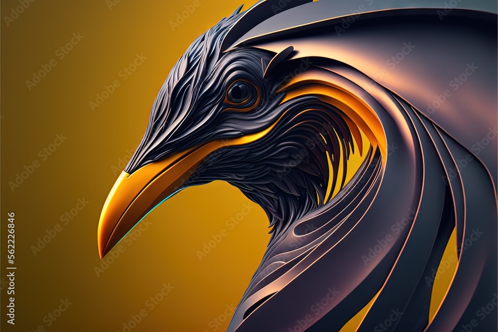 Poster a stylized image of a bird with a yellow background and a black background with a yellow background 