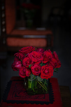 Red roses on a table