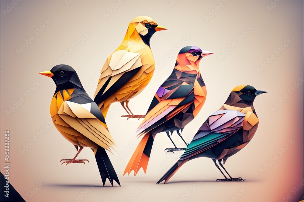 Poster a group of birds standing next to each other on a white background with a blue border around them an
