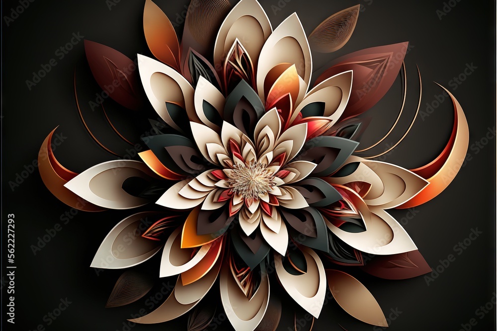 Poster a large flower with many different colored petals on it's petals are arranged in a circular pattern 