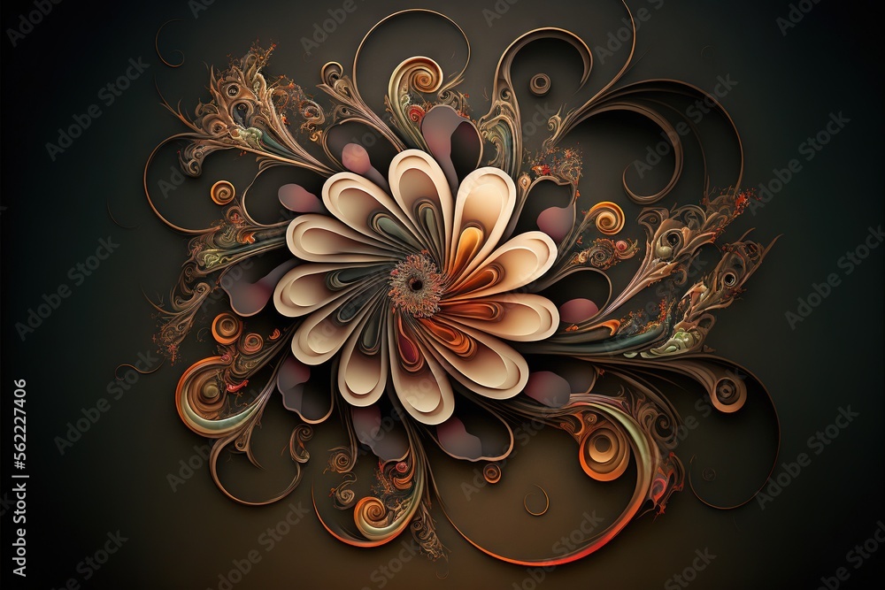 Aufkleber a computer generated image of a flower on a black background with swirls and leaves on it's petals a