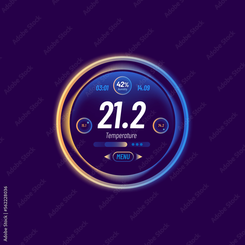 Poster home thermostat temperature control dial. thermometer digital scale, climate system and conditioning