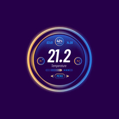 Home thermostat temperature control dial. Thermometer digital scale, climate system and conditioning equipment control panel indicator, house heating and cooling interface vector regulator or meter