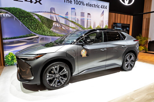 Toyota bZ4X battery electric compact crossover SUV car (2023).
