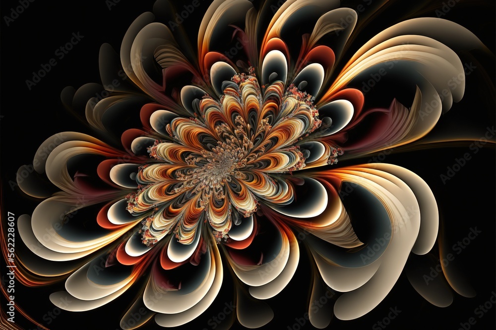 Aufkleber a computer generated image of a flower with a black background and a brown center and a white center