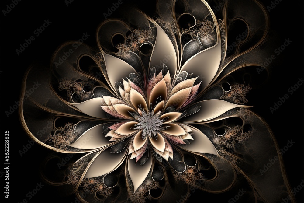 Aufkleber a computer generated image of a flower on a black background with a gold and white center and a blac