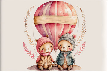 Obraz na płótnie Canvas a couple of bears sitting next to each other on a balloon with a banner on it that says all i want is love and a balloon with two bears on it's front. Generated AI