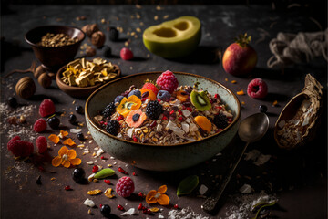 Muesli and Cereal, Breakfast Generative AI, Illustration