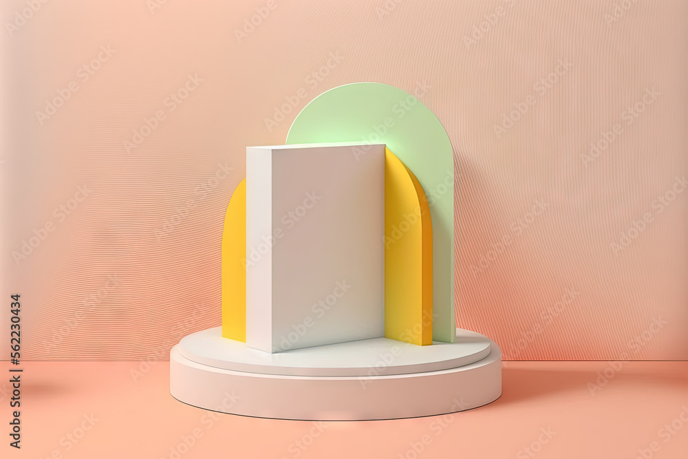 Poster abstract white podium with no content on a pastel background. mock up stand for displaying products.