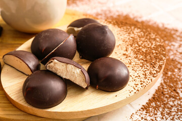 Sweet bird's milk candies, closeup