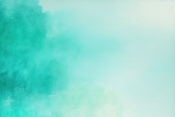 Light blue-green abstract pattern clouds. The background has a painted watercolor paper texture, giving it a unique and organic feel. The dominant color is teal.