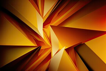 a vibrant abstract background for design, a blend of yellow, orange, and red geometric shapes. Triangles, squares, stripes, and lines create a swirl of shapes.