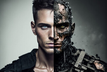 a robot which has the external appearance of a human or a human which has mechanically technological body parts. Generative AI