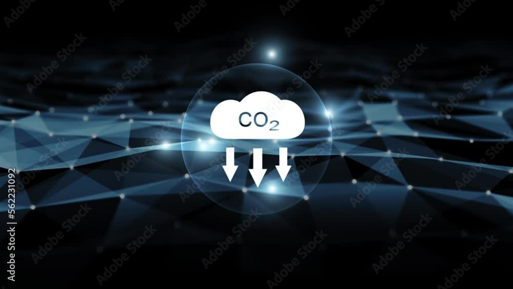 Poster seamless looping abstract digital waves with carbon dioxide icon animation background.